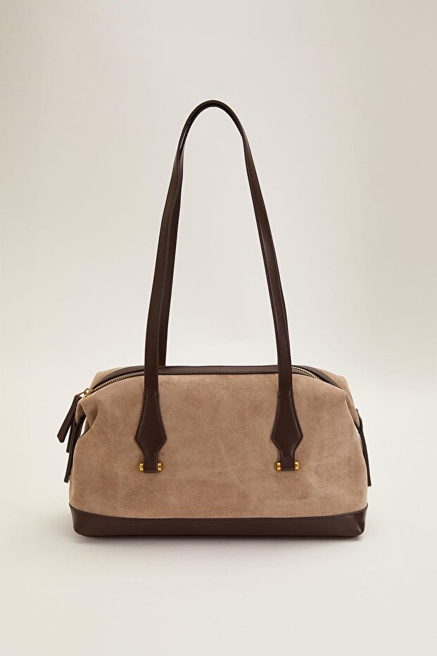 Khaki Suede Textured Shoulder Bag