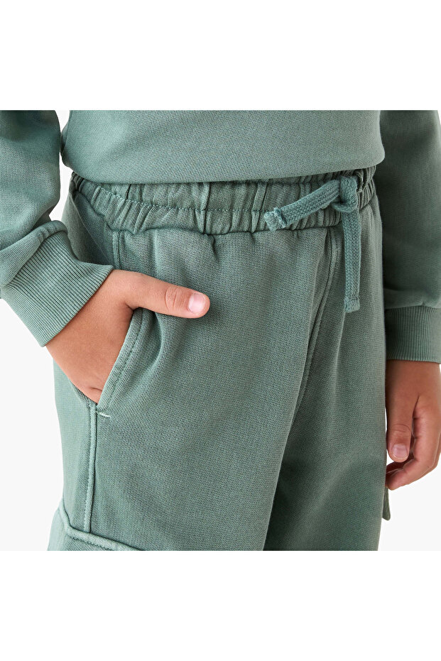 Solid Cargo Joggers with Drawstring Closure - 4