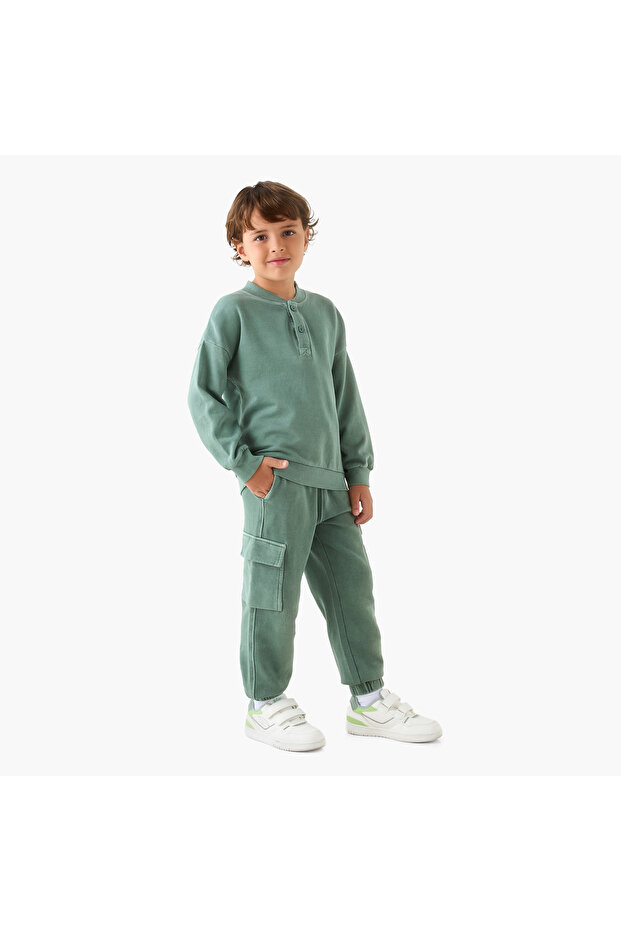 Solid Cargo Joggers with Drawstring Closure - 2