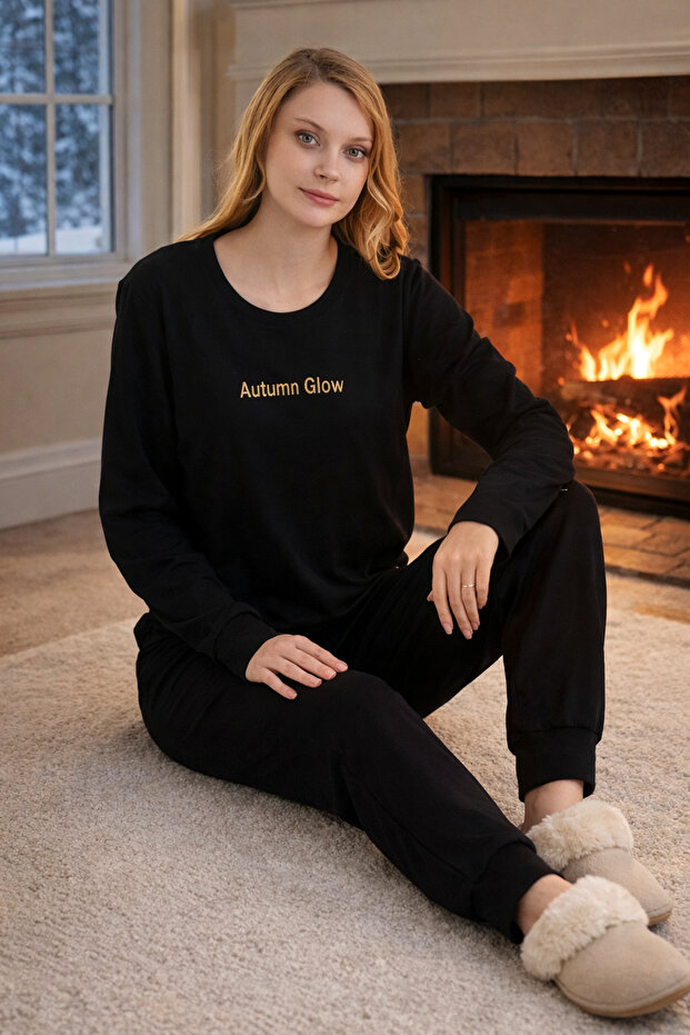 Women's Velvet Fabric Pajama Set 13165-2967 Black