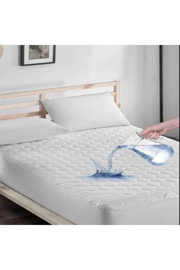 Quilted Single and Double Liquid-Proof Cotton Mattress Pad - White - 1