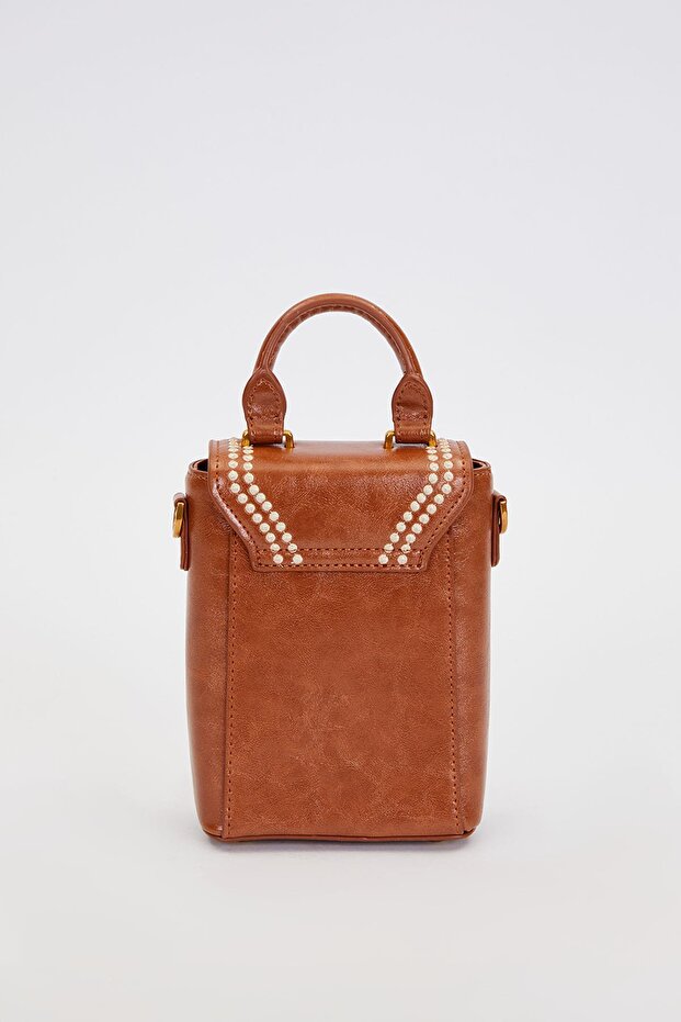Tan Rectangular Stitched Handbag - 4