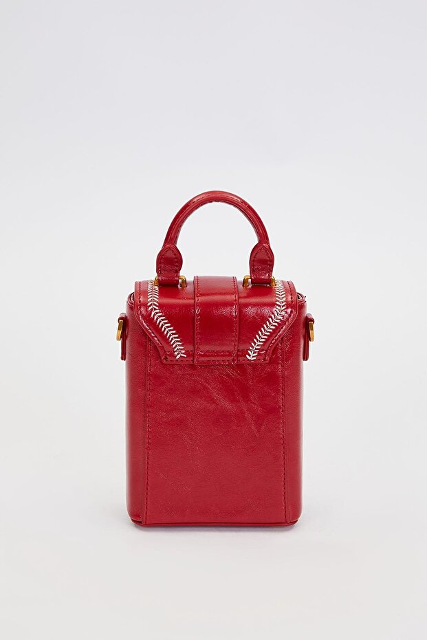 حقيبة يد على شكل مستطيل أحمر - 4