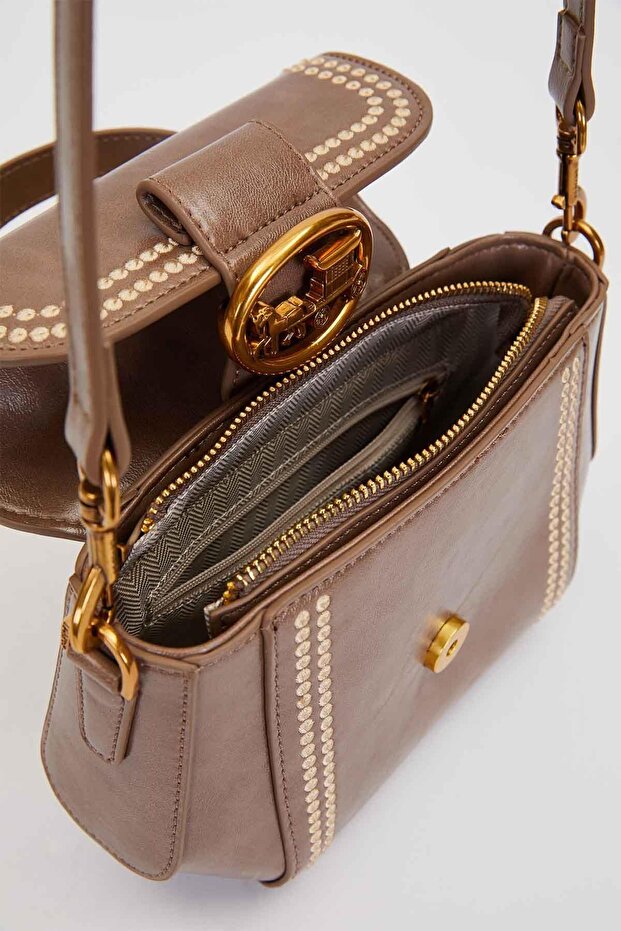 حقيبة يد مخيطة بنمط حافة رمادية - 4