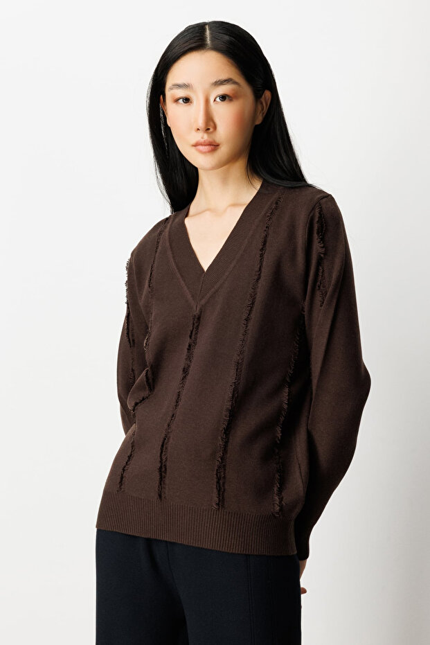 Yaka Şerit Kırçıllı Triko Kazak - 1