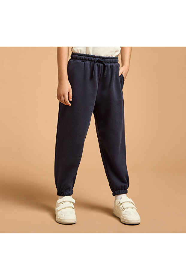 بنطال رياضي سادة مع رباط إغلاق وجيوب - 1