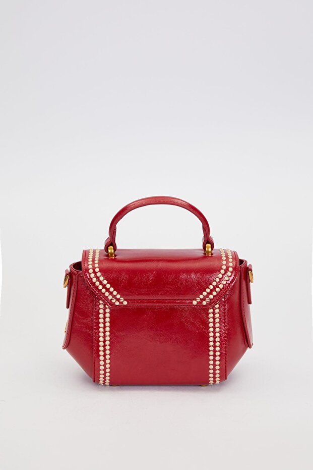 Red Edge Patterned Stitched Handbag - 2