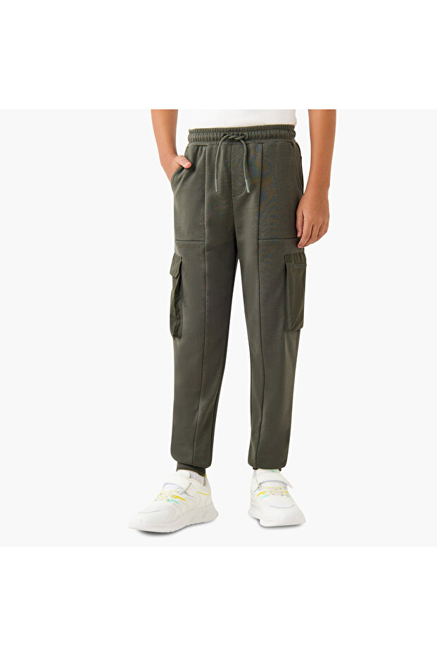 Solid Cargo Joggers with Drawstring Closure and Pockets