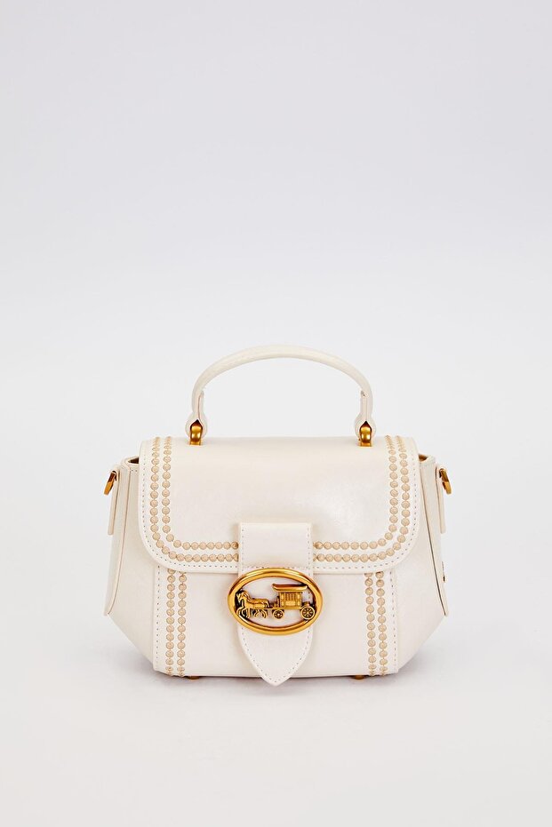 Cream Edge Patterned Stitched Handbag - 1
