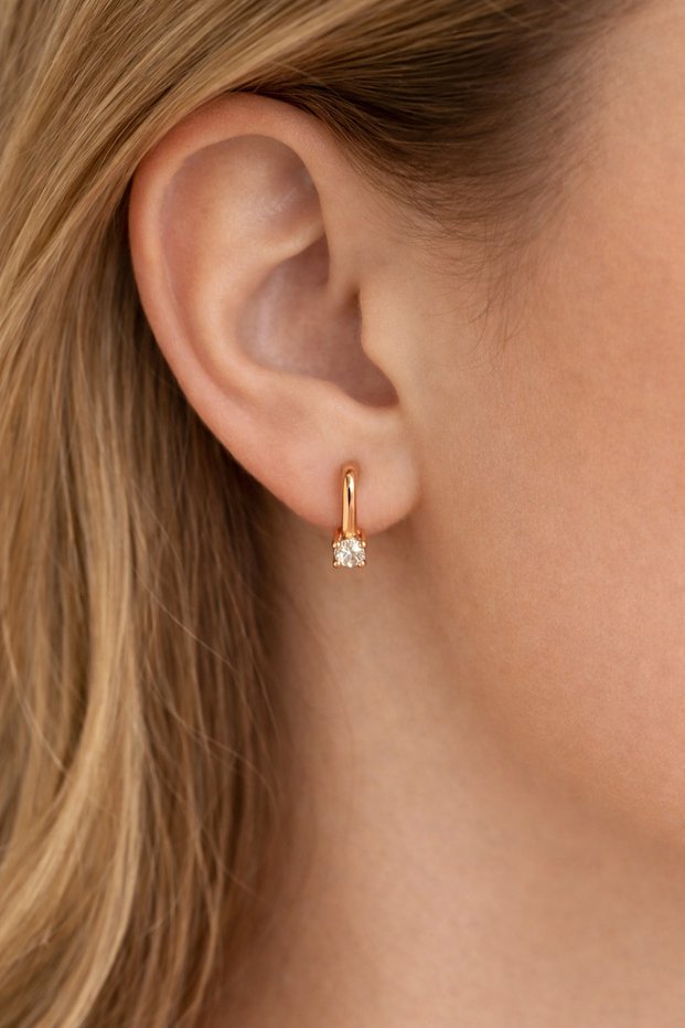 Mini Square Hoop Earrings with Solitaire Detail – Rose Gold