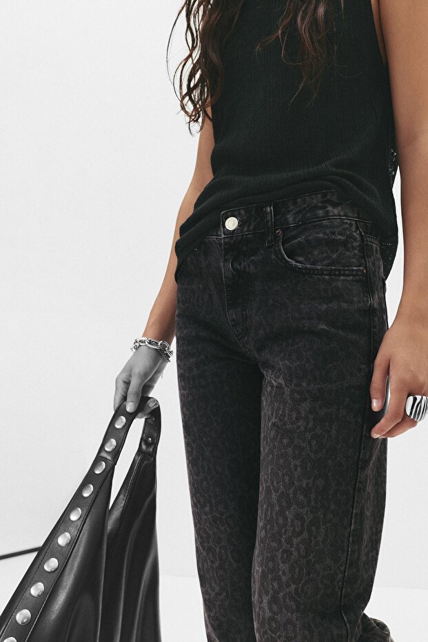 Leopar desenli straight fit jean - 3