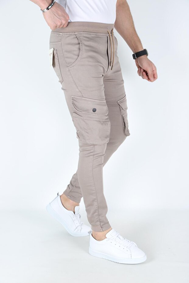 Men's Chickpea Cargo Pocket Pocket Elastic Waist Trousers Stretch Fabric Cargo Pocket