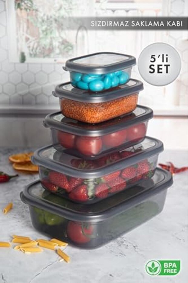 Bezsell Nare Rectangular Leak-Proof Storage Containers Smoked (Set of 5) 1027645