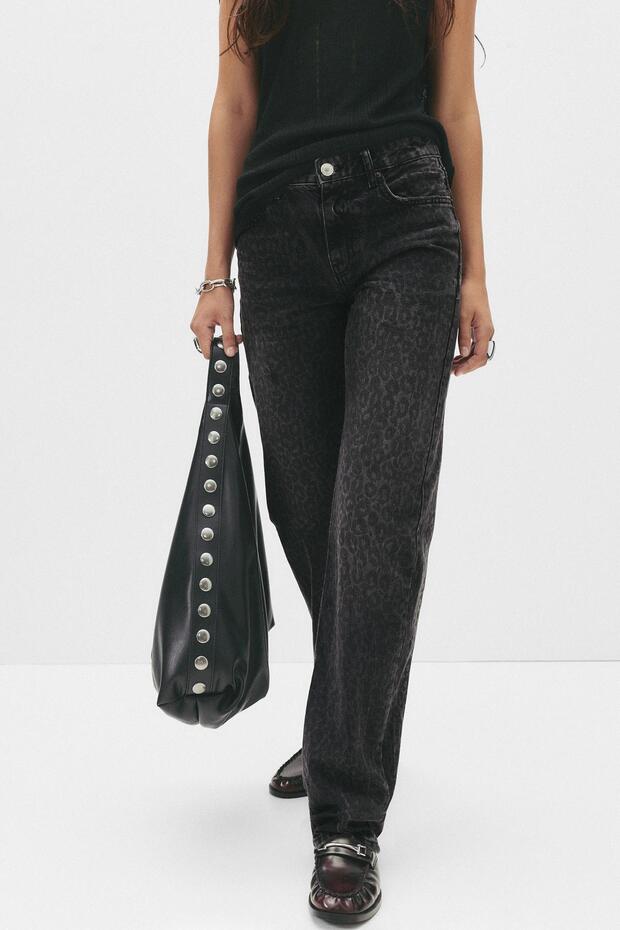 Leopar desenli straight fit jean - 4