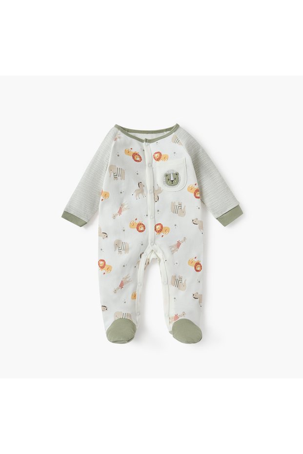 Animal Print Sleepsuit with Long Sleeves