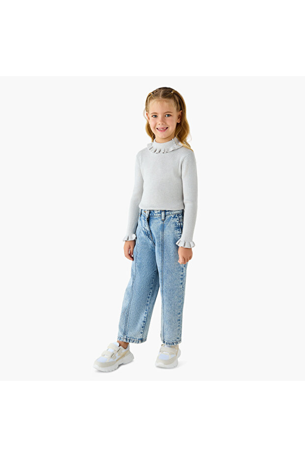 Ribbed High Neck Pullover with Long Sleeves - 2