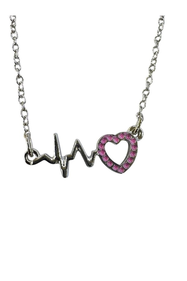 Fuchsia Stone Heart Rhythm Necklace – Elegant Design with 60 cm Metal Chain