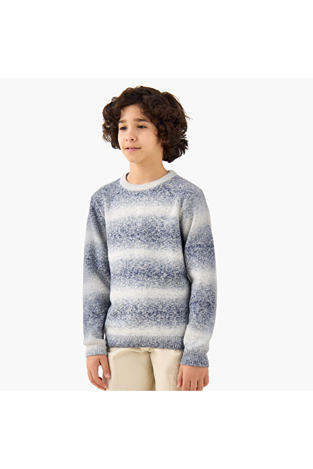 كنزة مخططة بأكمام طويلة - 1