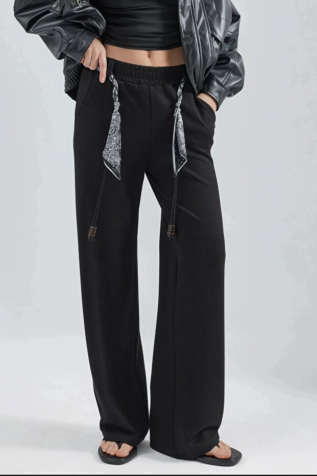 Modal Textured Belt Detailed High Waist Straight Leg Knitted Trousers Berşan Collection