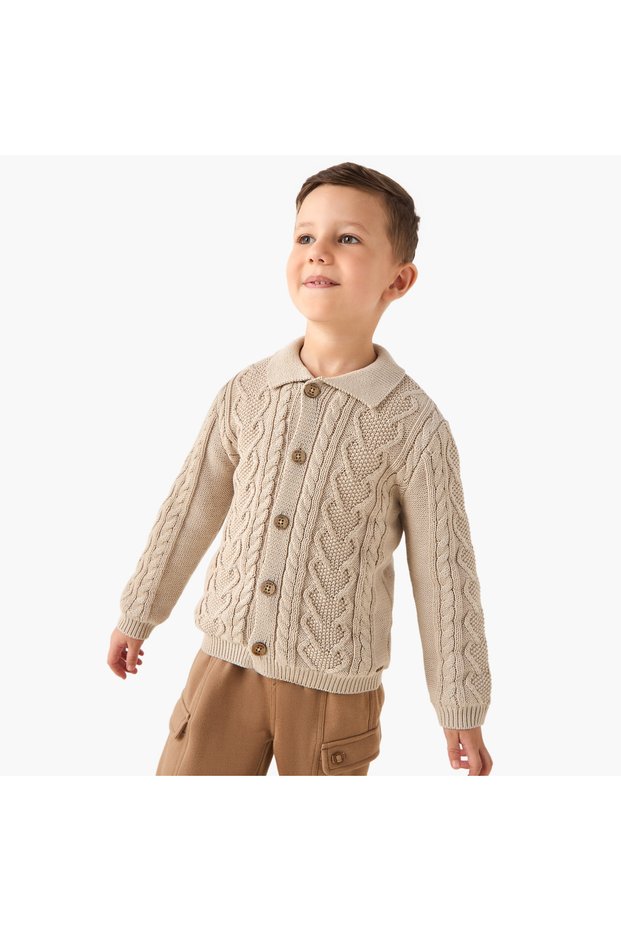 Knit Textured Cardigan with Long Sleeves