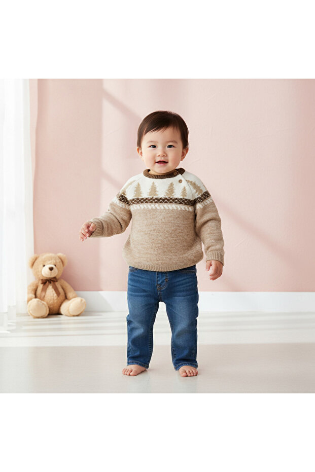 كنزة صوفية مطبوعة بنقشة شجرة بأكمام طويلة - 6