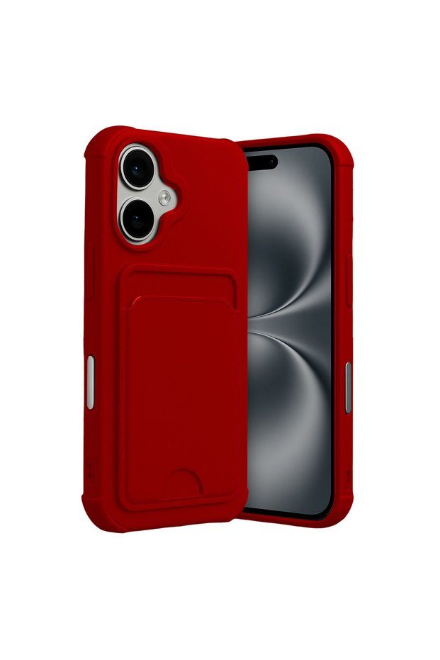 iPhone 17 Compatible Case with Card Holder and Business Card Slot, Slim Design, Colorful Soft Cover - Red