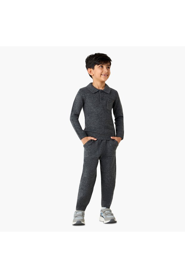 Boys T-shirt and Joggers Set with Pockets - Polyester - Long Sleeves - Collar