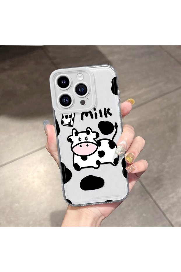 iPhone 14 Pro Compatible Case Camera Protection Transparent Ultra Thin Silicone Cover Cute Cow