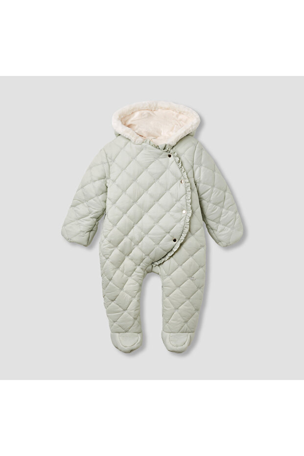 Quilted Closed Feet Coverall with Hood and Long Sleeves