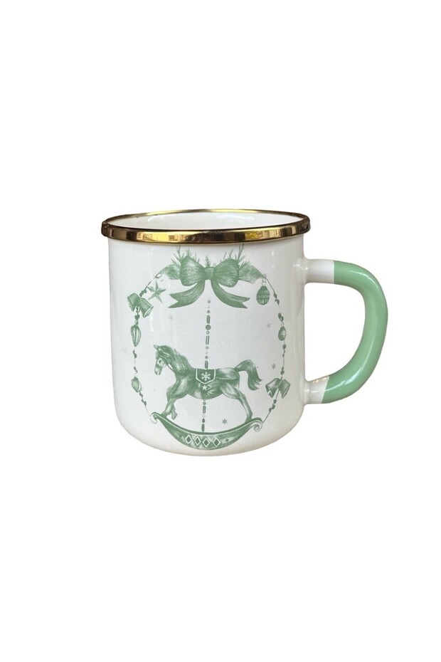 Emaylabxyirmiyedikuzguncuk Christmas Carousel Enamel Mug Pastel Green