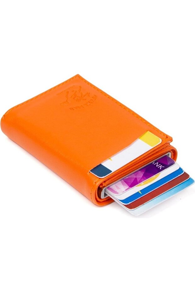Women's Orange Mechanical Card Holder and Wallet