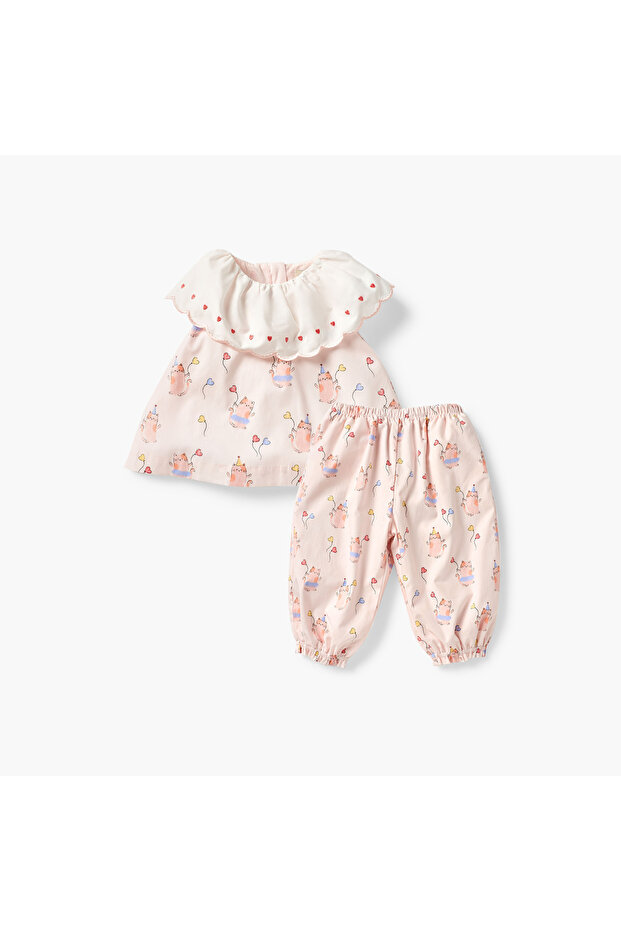 Cat Print Top and Pants Set