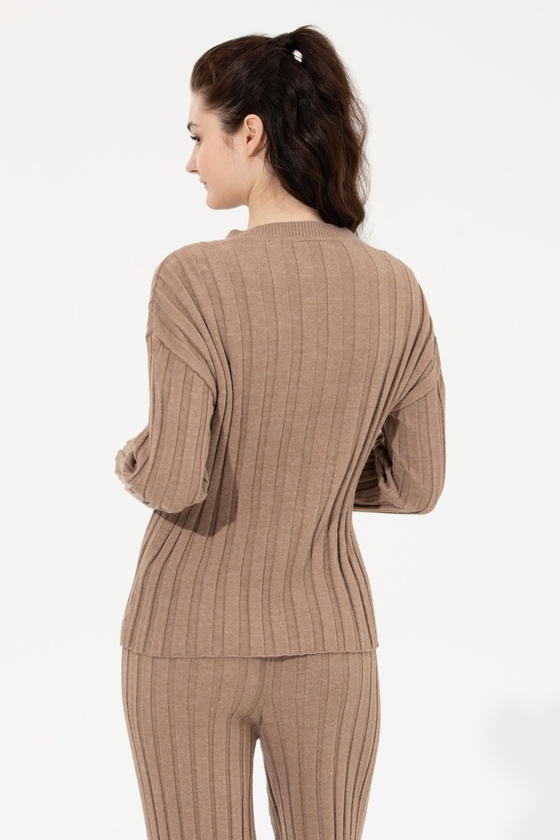 Women's mink melange crew neck sweater - 5