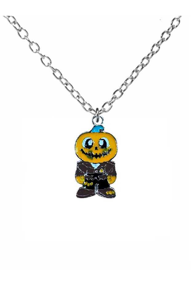 Pumpkin Man Figured Necklace – Unisex Fun Design with Metal Chain