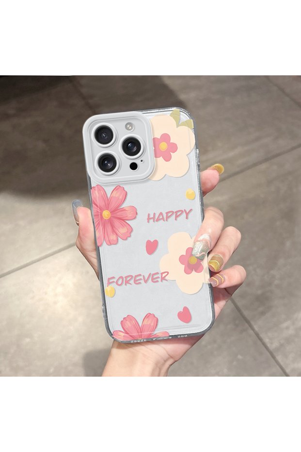 iPhone 16 Pro Max Compatible Case Camera Protected Transparent Ultra Thin Silicone Cover Flower World