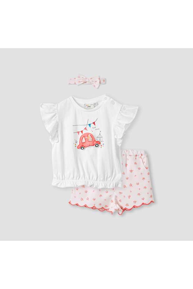 Printed T-shirt and Shorts with Headband