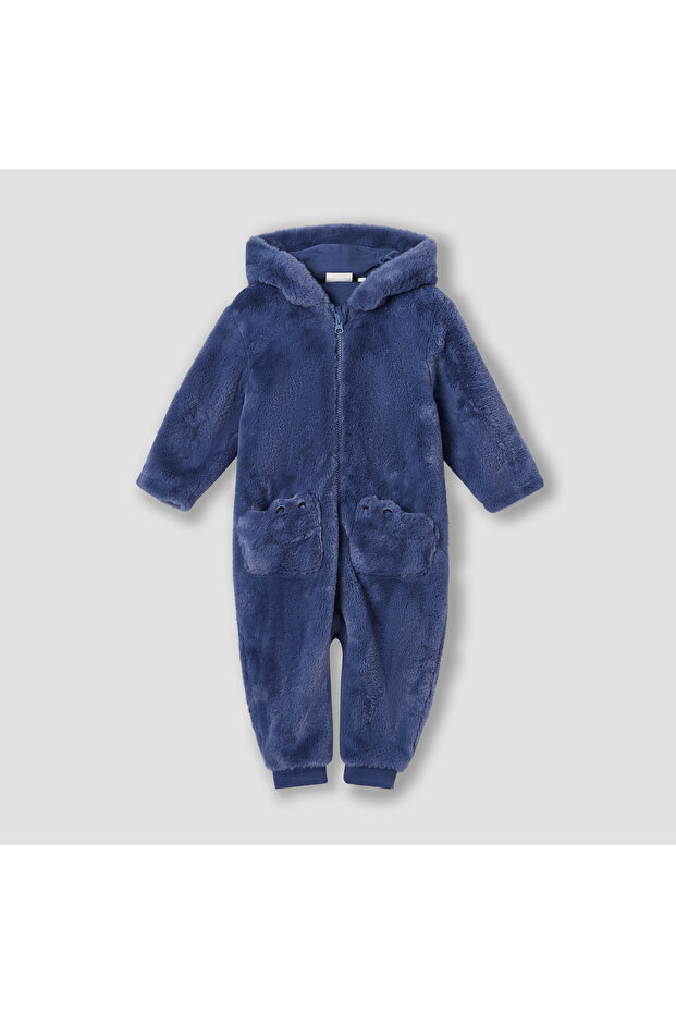 Applique Detail Hooded Coverall with Long Sleeves and Zip Closure