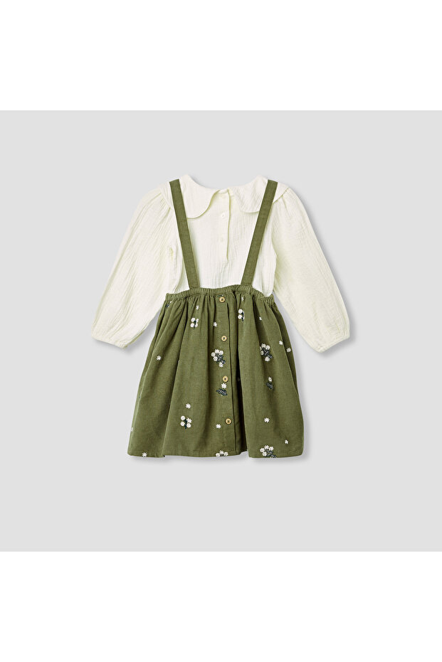 Floral Embroidered Pinafore and Top Set