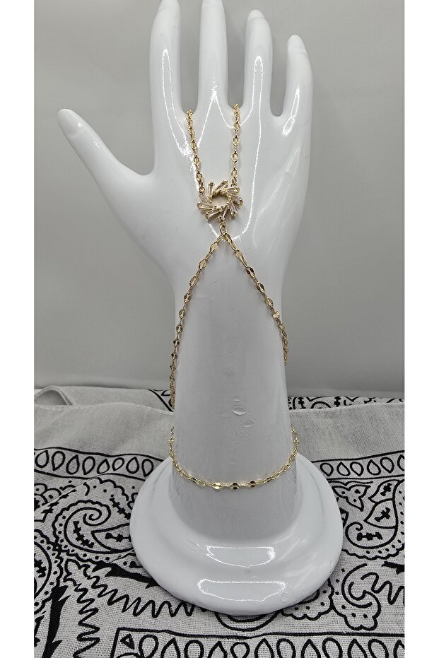 Stainless Steel Gold Color Wind Rose Model Zircon Stone Şahmeran