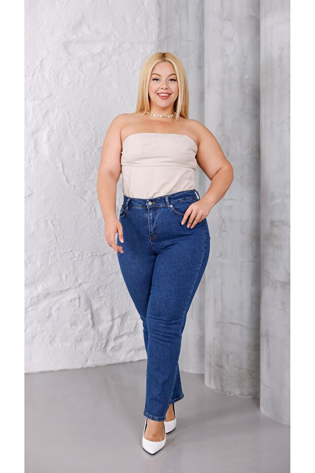 Big Size Power Stretch Fabric Mom High Waist Denim Pants Stretchy Fabric