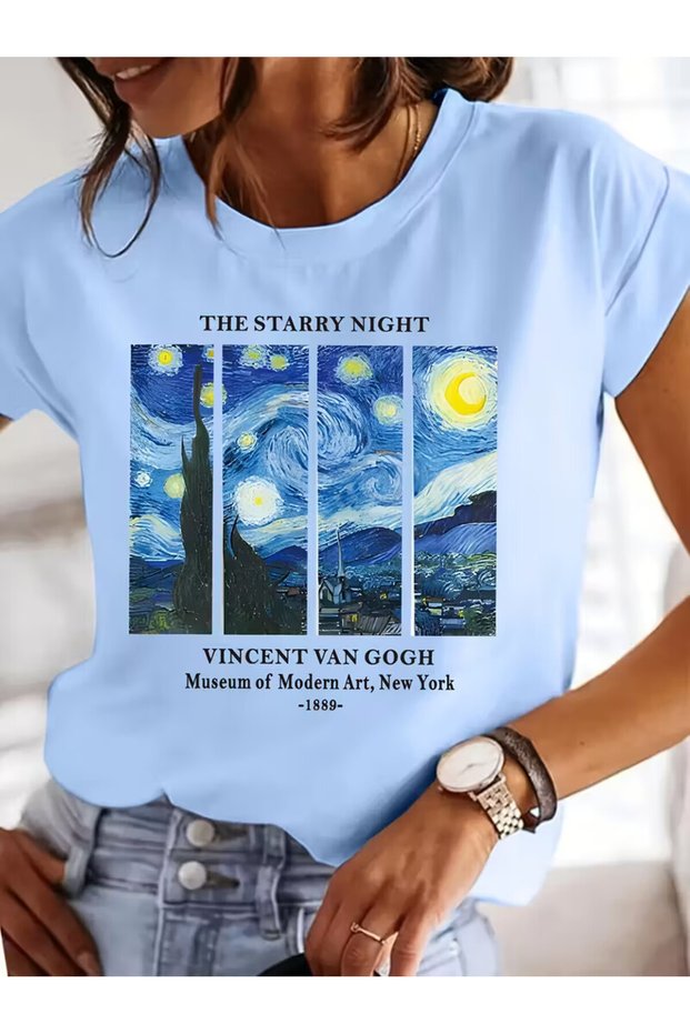 The Starry Night Printed Stylish Unisex T-Shirt. A Modern and Elegant T-Shirt for Art Lovers.