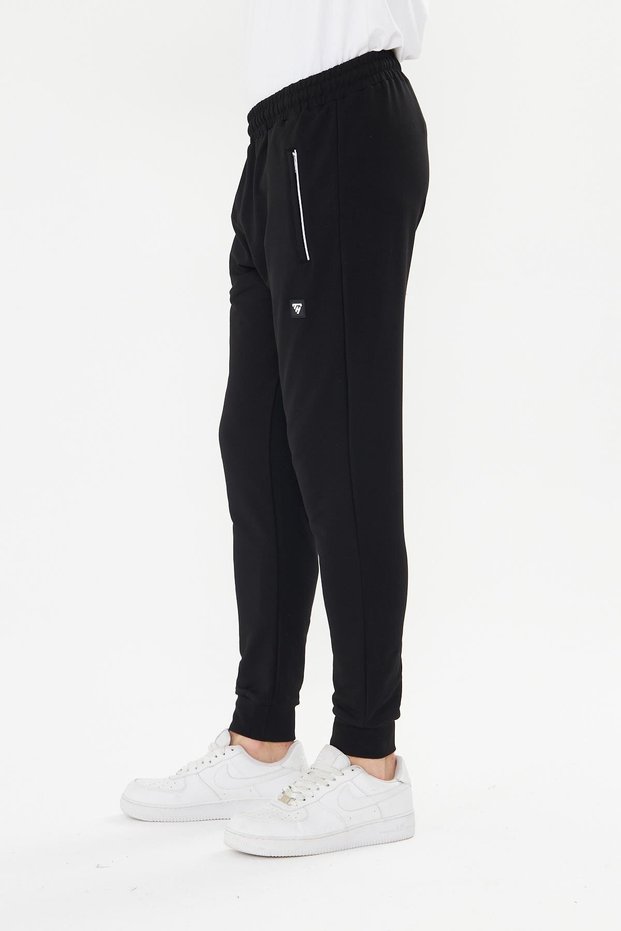 Men's Cotton Zippered Pocket Sweatpants Black 7819-S