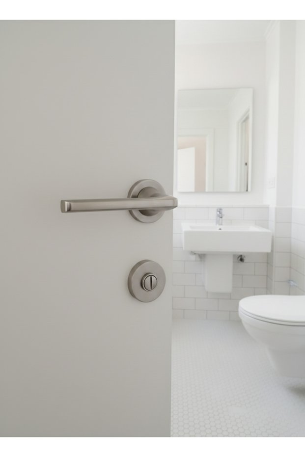 Elloy Rosette Luxury Wc Bathroom Latch Door Handle Satin (Set for 1 Door)