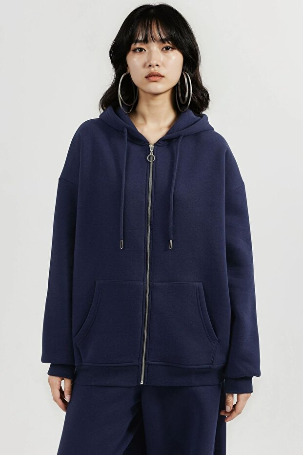BUSEM Oversize Kapüşonlu Fermuarlı Ceket - 6