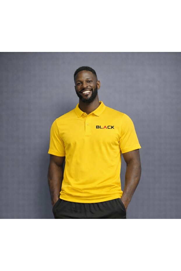 Men's Black Printed Polo Neck T-Shirt