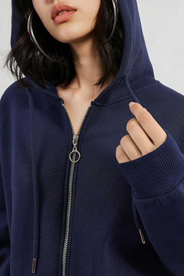 BUSEM Oversize Kapüşonlu Fermuarlı Ceket - 5