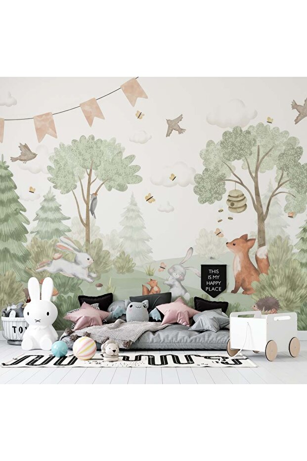 Sevimli Hayvanlar Ormanı Çocuk Duvar Kağıdı - 1