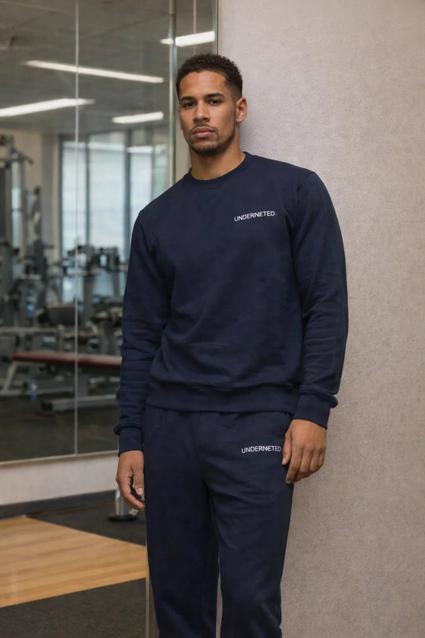 Men's Sporty Navy Blue Two-Piece Tracksuit Set