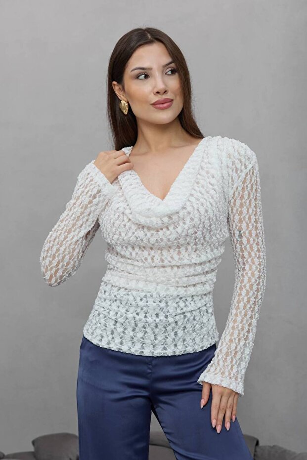 V-Neck Lace Transparent Blouse