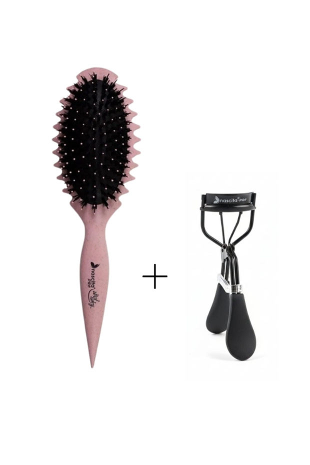 Magical Curl Curl Defining Hair Brush Pink - 52 + Black Pro Eyelash Curling Tool - 15